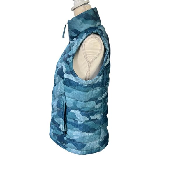 The North Face Womens 550 Fill Alpz Blue Camo Goose Down Vest Size Medium - Picture 2 of 14